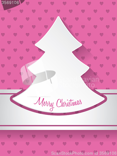 Image of Christmas greeting with christmastree and hearts background 