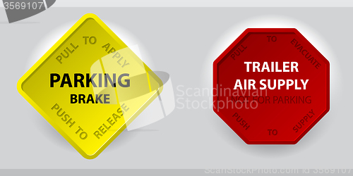 Image of Truck parking brake knob and trailer air supply knob