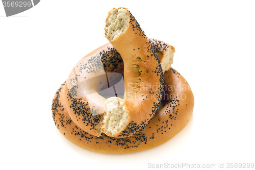 Image of Fresh bagels with poppy seeds.