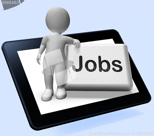 Image of Jobs Button With Character Tablet Shows Hiring Recruitment Onlin