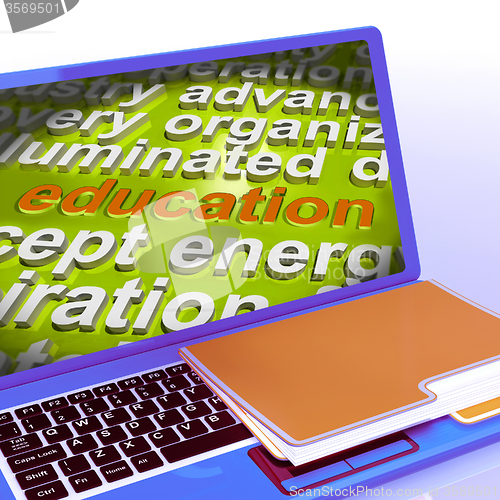 Image of Education Word Cloud Laptop Means Teaching Schooling Or Training