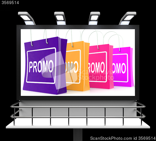Image of Promo Shopping Sign Shows Discount Reduction Or Save