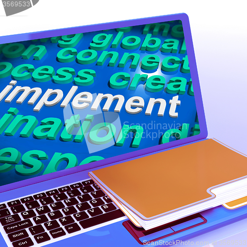 Image of Implement Word Cloud Laptop Shows Implementing Or Execute A Plan