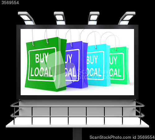 Image of Buy Local Shopping Sign Shows Buying Nearby Trade