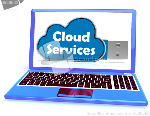 Image of Cloud Services Memory Stick Laptop Shows Internet File Backup An