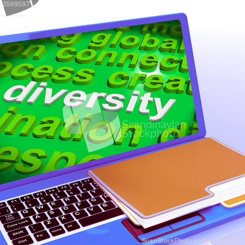 Image of Diversity Word Cloud Laptop Shows Multicultural Diverse Culture