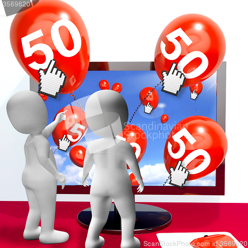 Image of Number 50 Balloons from Monitor Show Internet Invitation or Cele