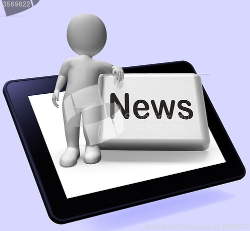 Image of News Button With Character Shows Newsletter Broadcast Online