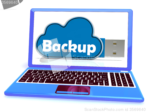 Image of Backup Memory Stick Laptop Shows Files And Cloud Storage