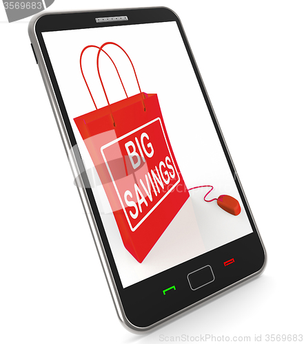 Image of Big Savings Bag Represents Online Discounts and Reductions in Pr