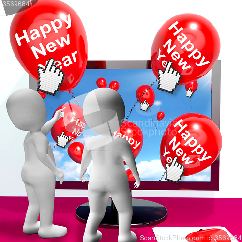 Image of Happy New Year Balloons Show Online Celebration Or Invitations