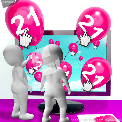 Image of Number 21 Balloons from Monitor Show Internet Invitation or Cele