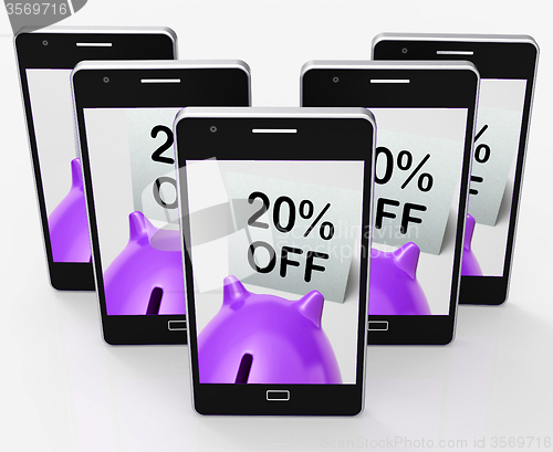 Image of Twenty Percent Off Piggy Bank Means Discounted 20