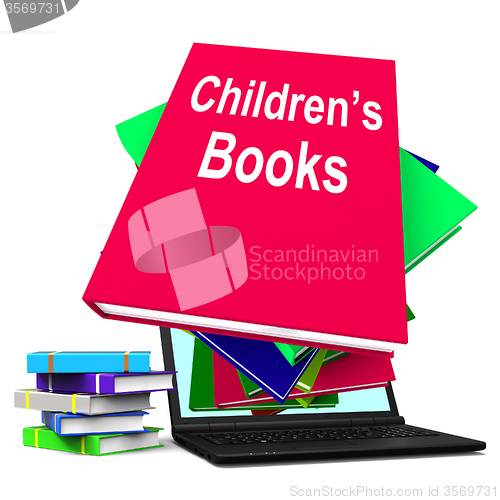 Image of Children\'s Books Book Stack Laptop Shows Reading For Kids