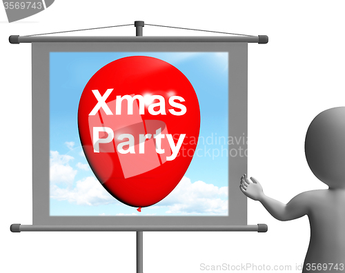 Image of Xmas Party Sign Shows Christmas Festivity and Celebration