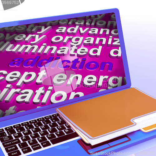 Image of Addiction Word Cloud Laptop Means Obsession Craving And Attachme