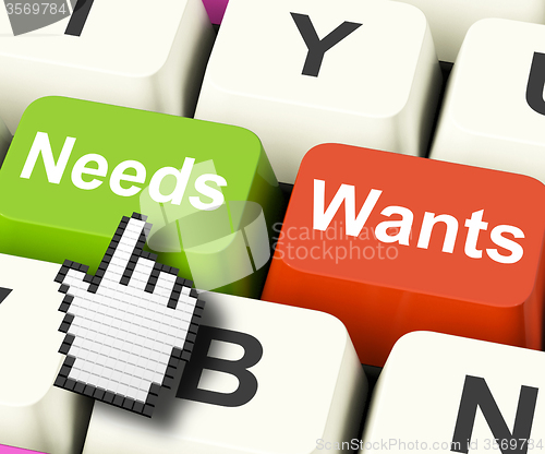 Image of Needs Wants Computer Keys Show Necessities And Wishes