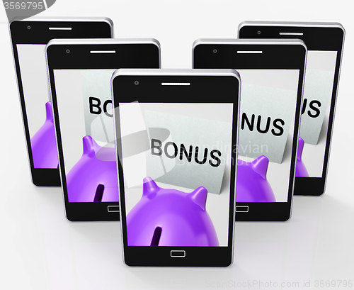 Image of Bonus Piggy Bank Shows Incentive Extra Or Premium