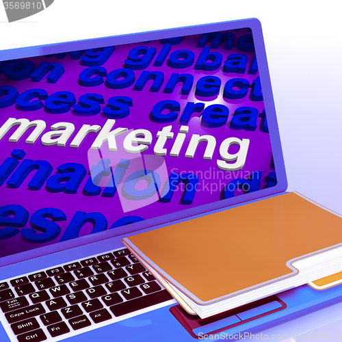 Image of Marketing In Word Cloud Laptop Means Market Advertise Sales