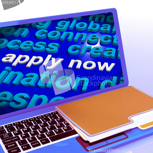 Image of Apply Now Word Cloud Laptop Shows Work Job Applications