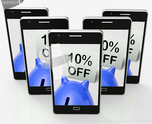 Image of Ten Percent Off Piggy Bank Phone Means Save 10