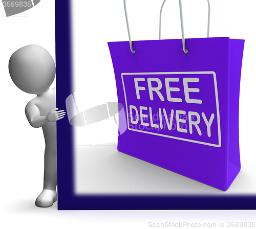 Image of Free Delivery Shopping Sign Showing No Charge Or Gratis To Deliv