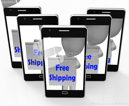 Image of Free Shipping Sign Phone Means Product Shipped At No Cost