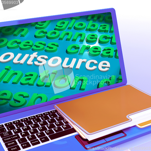 Image of Outsource Word Cloud Laptop Shows Subcontract And Freelance