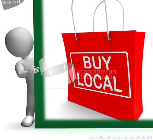 Image of Buy Local Shopping Bag Shows Buy Nearby Trade