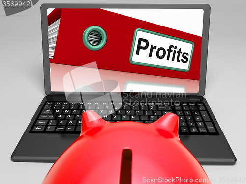Image of Profits Laptop  Means Financial Earnings And Acquisition