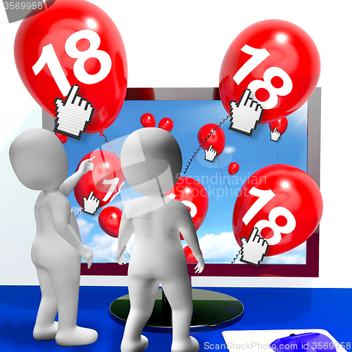 Image of Number 18 Balloons from Monitor Show Internet Invitation or Cele