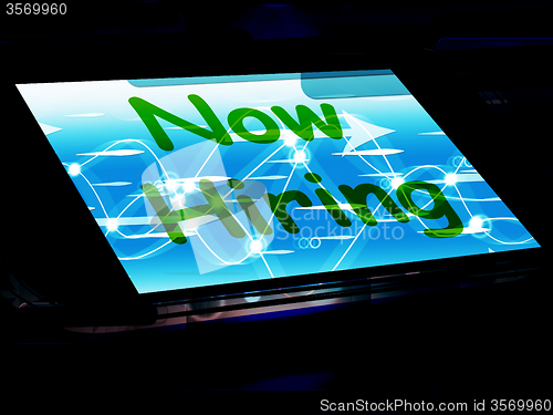 Image of Now Hiring On Screen Shows Recruitment Online Hire Jobs