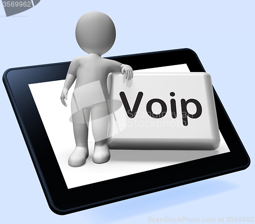 Image of Voip Button Tablet With Character  Means Voice Over Internet Pro