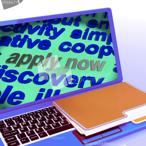 Image of Apply Now Word Cloud Laptop Shows Work Job Applications