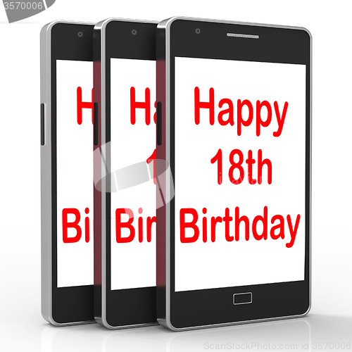 Image of Happy 18th Birthday On Phone Means Eighteen