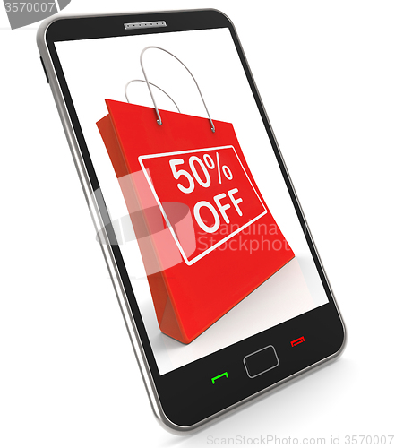 Image of Shopping Bag Shows Sale Discount Fifty Percent Off 50