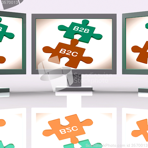 Image of B2B And B2C Puzzle Screen Shows Corporate Partnership Or Consume