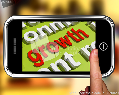 Image of Growth In Word Cloud Phone Means Get Better Bigger And Developed