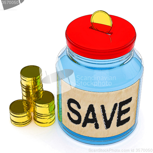 Image of Save Jar Shows Saving Or Reserving Money