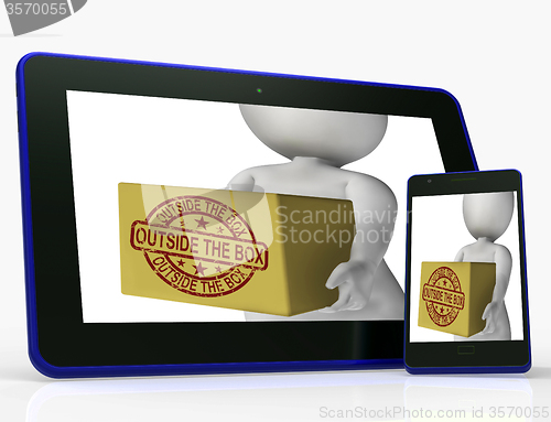 Image of Outside The Box Character Shows Thinking Creatively And Original