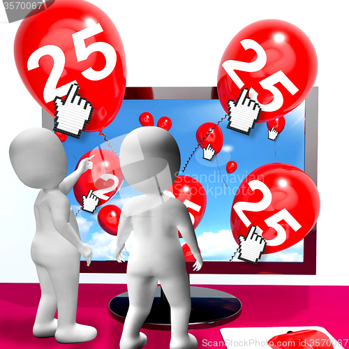 Image of Number 25 Balloons from Monitor Show Internet Invitation or Cele