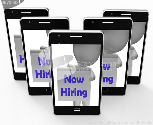 Image of Now Hiring Smartphone Shows Recruitment And Job Opening