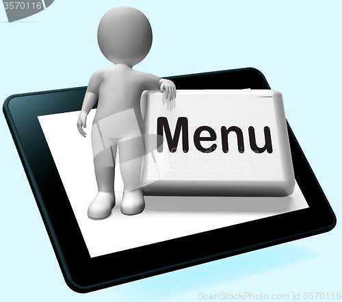Image of Menu Button With Character  Shows Ordering Food Menus Online