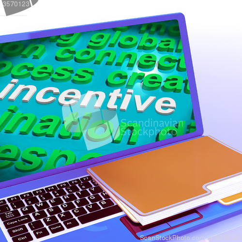 Image of Incentive Word Cloud Laptop Shows Bonus Inducement Reward