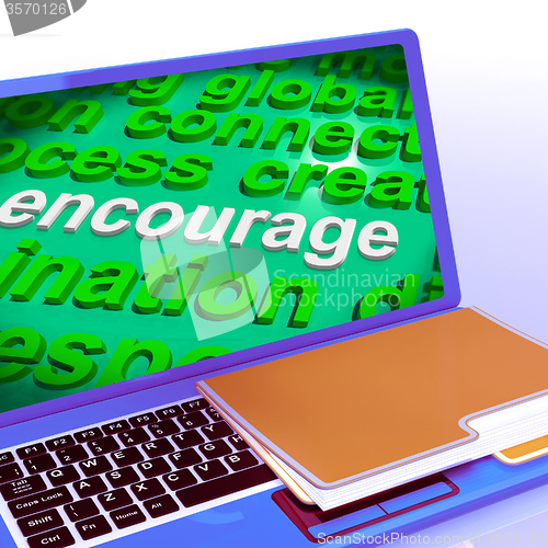 Image of Encourage Word Cloud Laptop Shows Promote Boost Encouraged