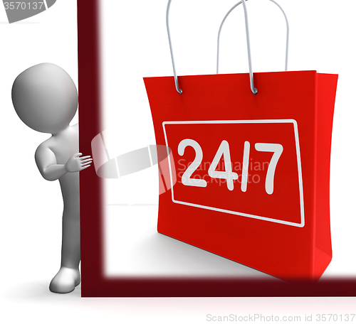 Image of Twenty Four Seven Shopping Sign Shows Open 24/7