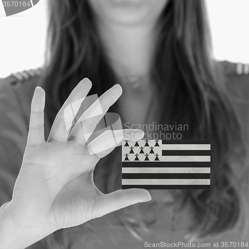 Image of Woman showing a blank business card