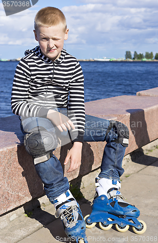 Image of Young boy rollerblader