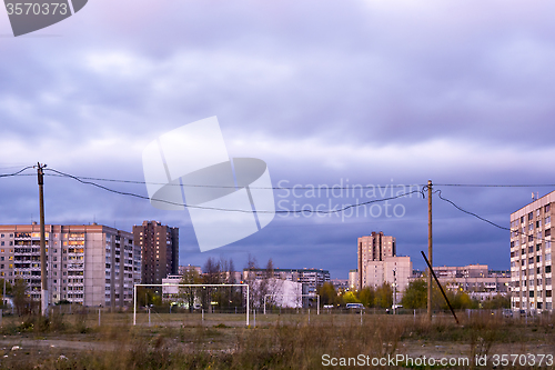 Image of Poor playground in autumn cityscape
