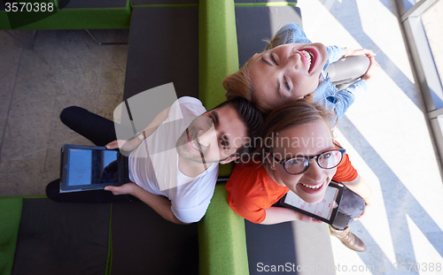 Image of students group working on school  project  together